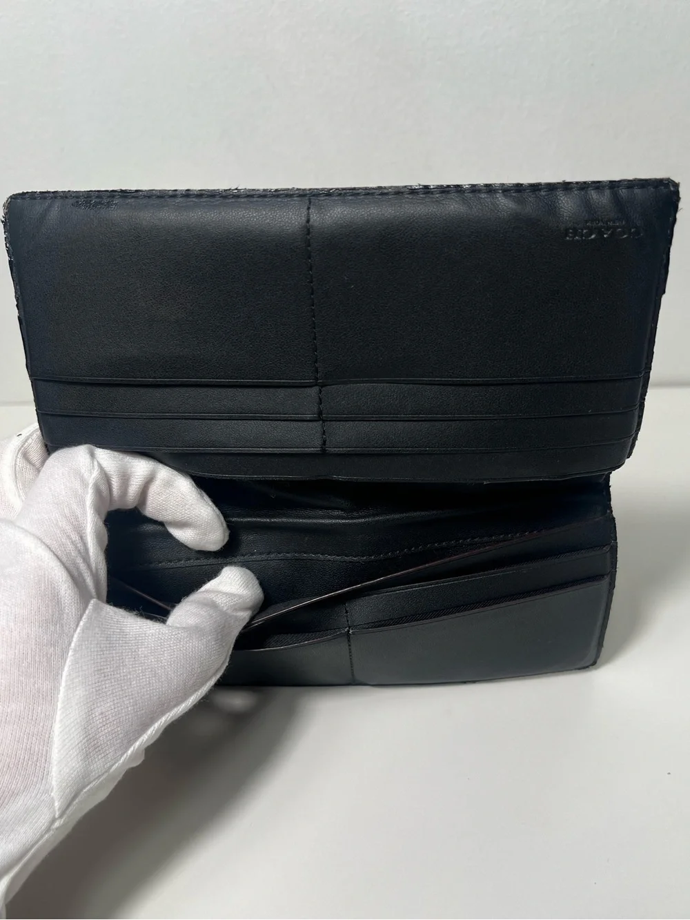 Coach Breast Pocket Black Monogram Signature Canvas Logo Slim Long Bifold Wallet